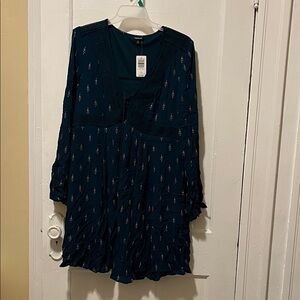 TORRID Teal Patterned Long Sleeve Dress